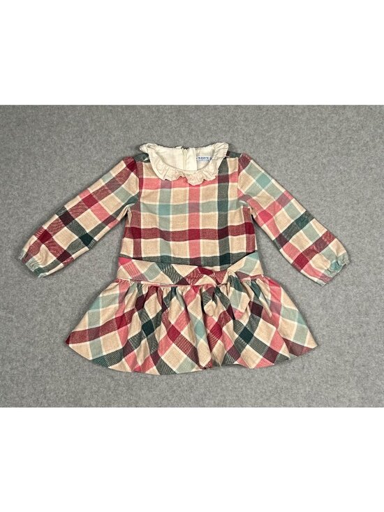 Mayoral Other - Mayoral 18 Months Girl's Plaid Checked Dress w/ Ruffle Collar Long Sleeves Pink